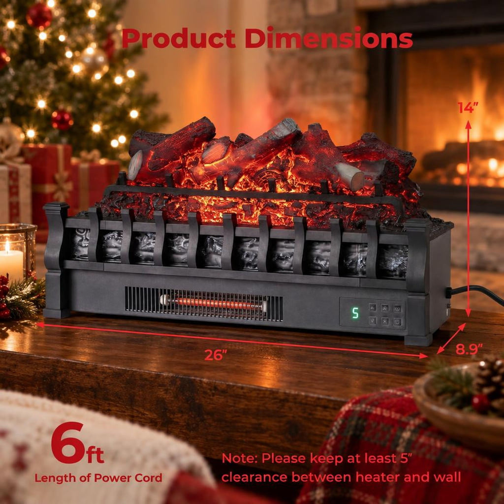 Airfind 26 Inch WiFi Infrared Quartz Electric Fireplace Insert Logs Heater with Realistic Lemonwood Logs, Cold-rolled Steel ABS Resin Frame, Black