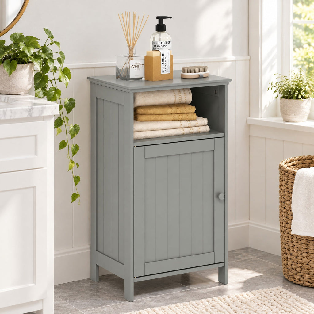Airfind Bathroom Freestanding Adjustable Shelf Floor Storage Cabinet, MDF Frame, 16 Inch x 12 Inch x 27.5 Inch Footprint, Gray