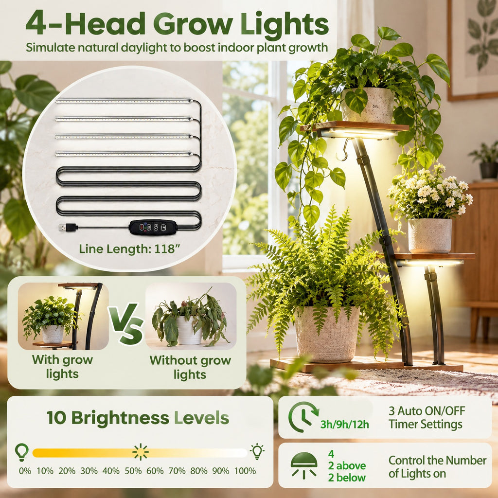 Airfind Indoor Plant Stand with Grow Lights Tall 8-Tier Corner Metal Plant Shelf-Set of 2, Layer 10 lbs Capacity, Metal Engineered Board Frame