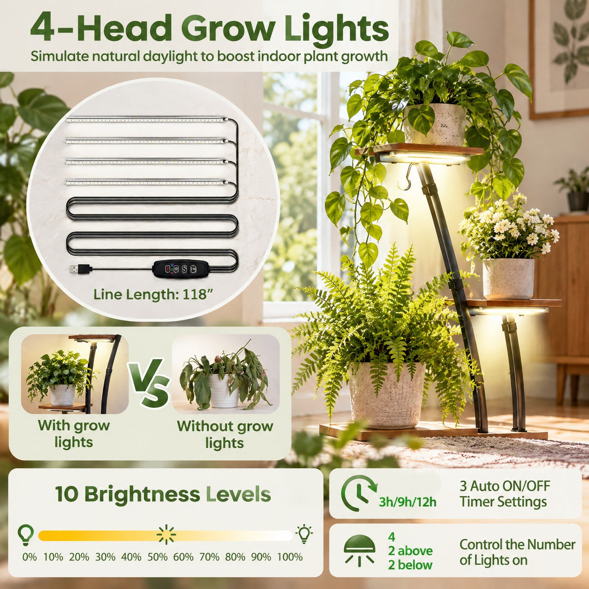Airfind Indoor Plant Stand with Grow Lights Tall 8-Tier Corner Metal Plant Shelf-Set of 2, Layer 10 lbs Capacity, Metal Engineered Board Frame