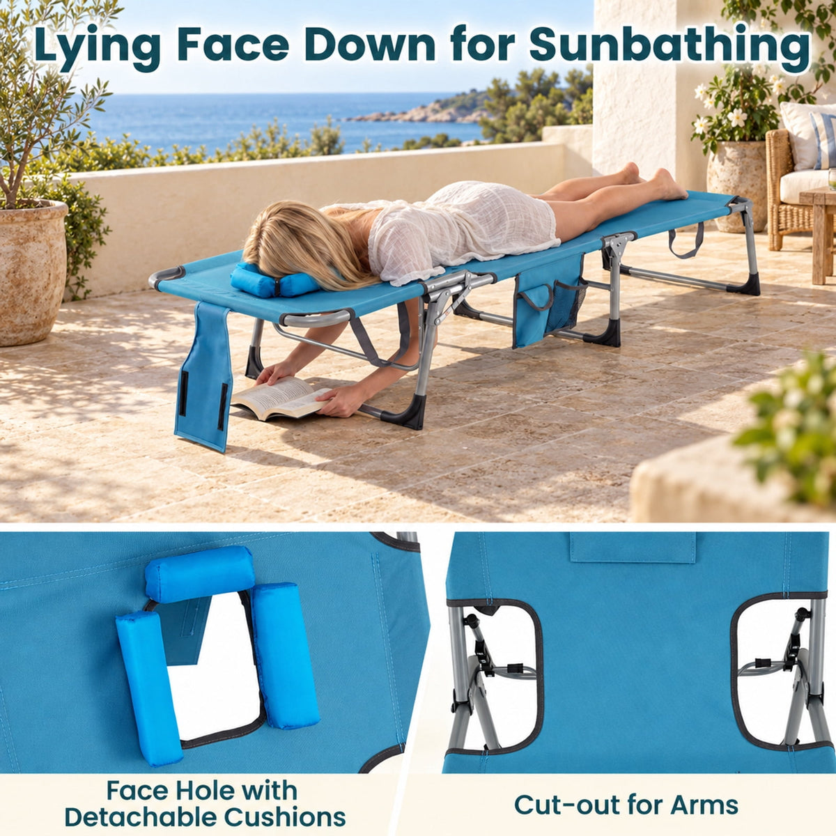 Airfind Set of 2 Tanning Chair Portable Chaise Lounge Chair with 4-Position Adjustable Backrest, 330 lbs Capacity, Navy