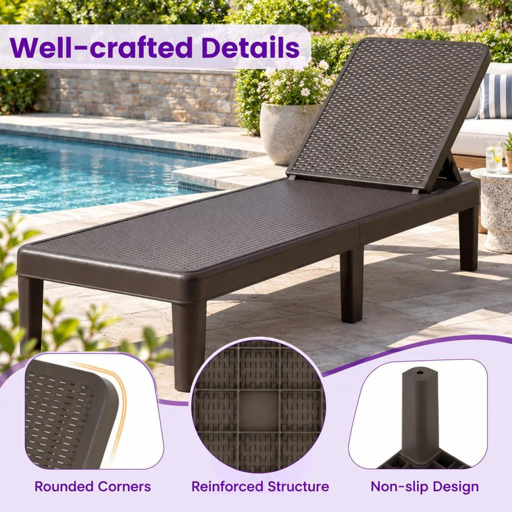 Airfind Outdoor Chaise Lounger Chair with Waterproof Rattan Textured PP Surface and 330 lbs Capacity, 330 lbs Capacity, PP Frame, Brown