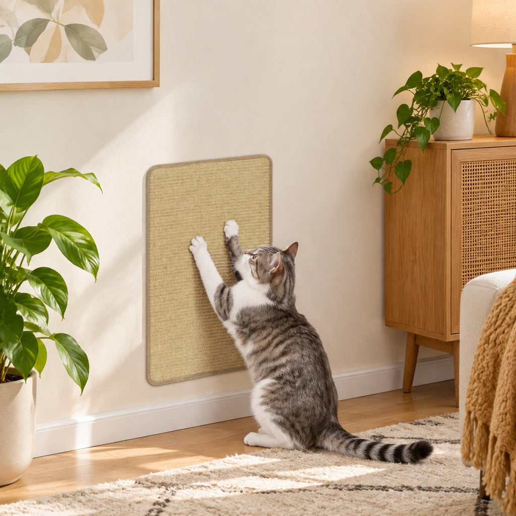 Airfind Cat Scratching Mats Set of 6 with Natural Sisal Surface, Self-Adhesive Tape and Anti-Slip Latex Backing, 16 x 12 Inches, Natural