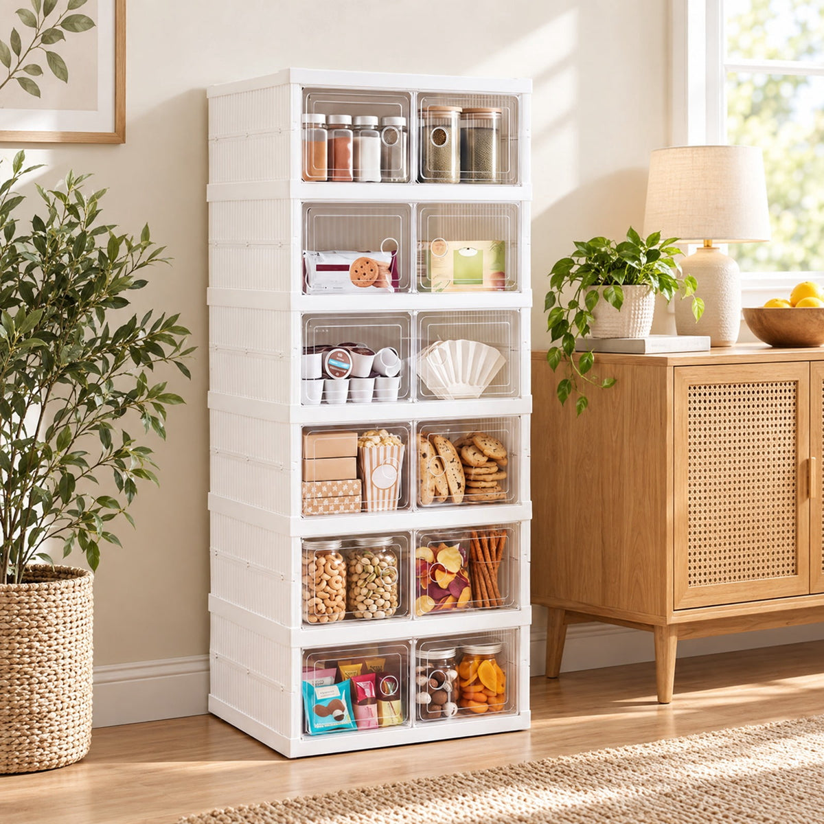 Airfind 6-Tier Shoe Organizer with Clear Doors and Portable Design for 12 Pairs, PP Frame, 17.5in x 13.5in x 42.5in Footprint, White