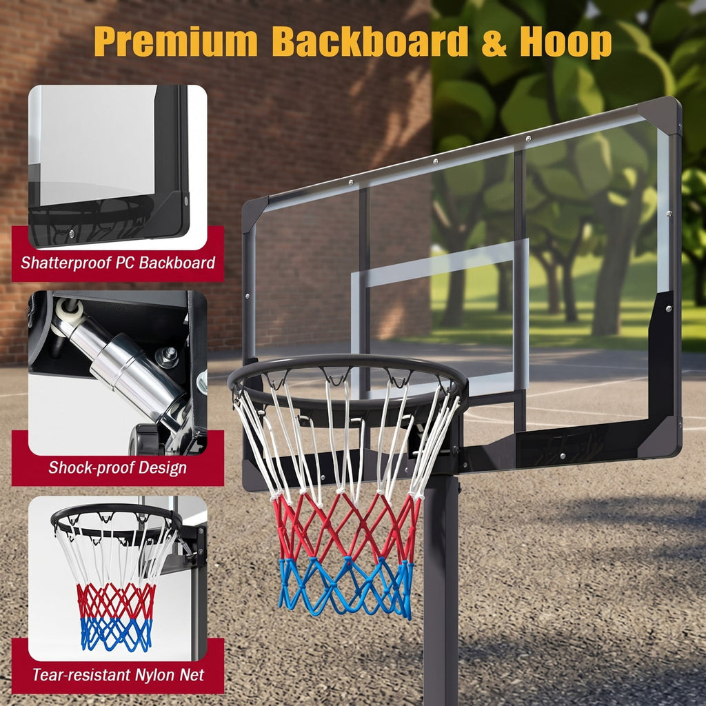 Airfind Foldable Portable Basketball Hoop System, 7.54-10 ft Stepless Height Adjustable with 44 Inch Shatterproof PC Backboard and Fillable Base for Indoor, Black