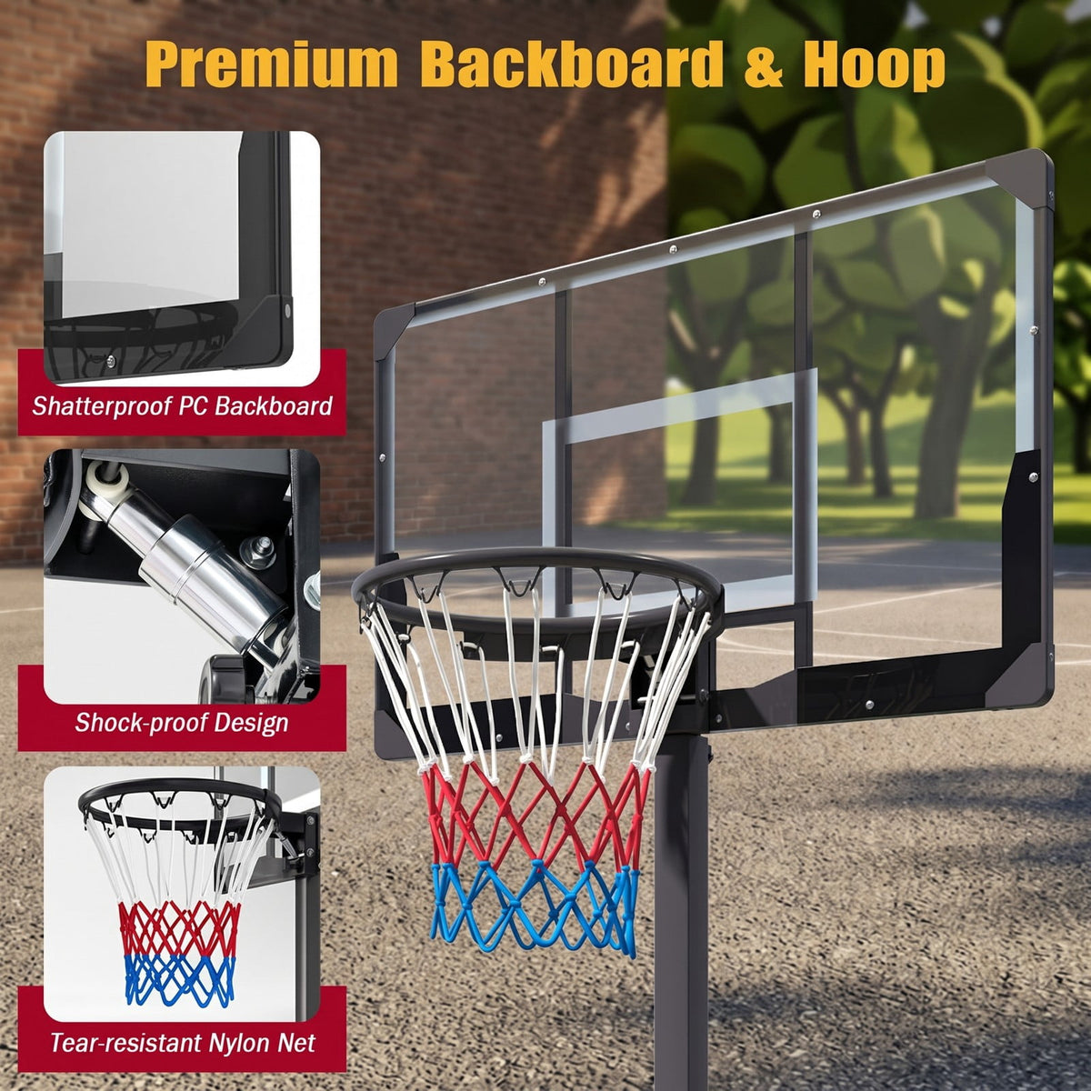 Airfind Foldable Portable Basketball Hoop System, 7.54-10 ft Stepless Height Adjustable with 44 Inch Shatterproof PC Backboard and Fillable Base for Indoor, Black