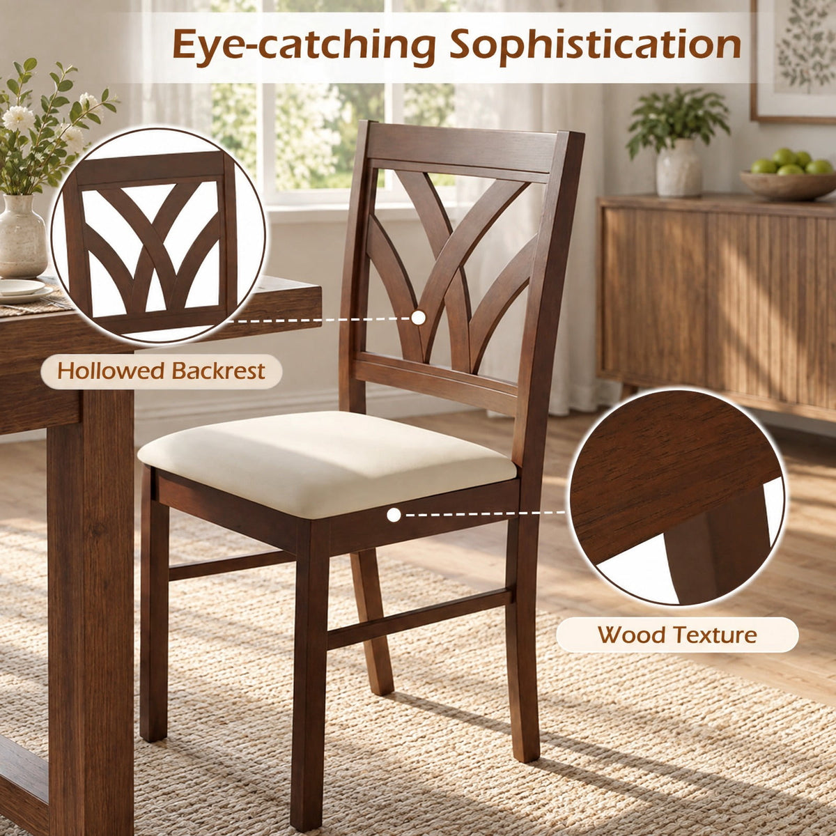 Airfind Set of 2 Wooden Dining Chairs Upholstered with Hollowed Backrest and Soft Padded Seat, Chair 330 lbs Capacity, 18.5in x 17in x 35in Footprint