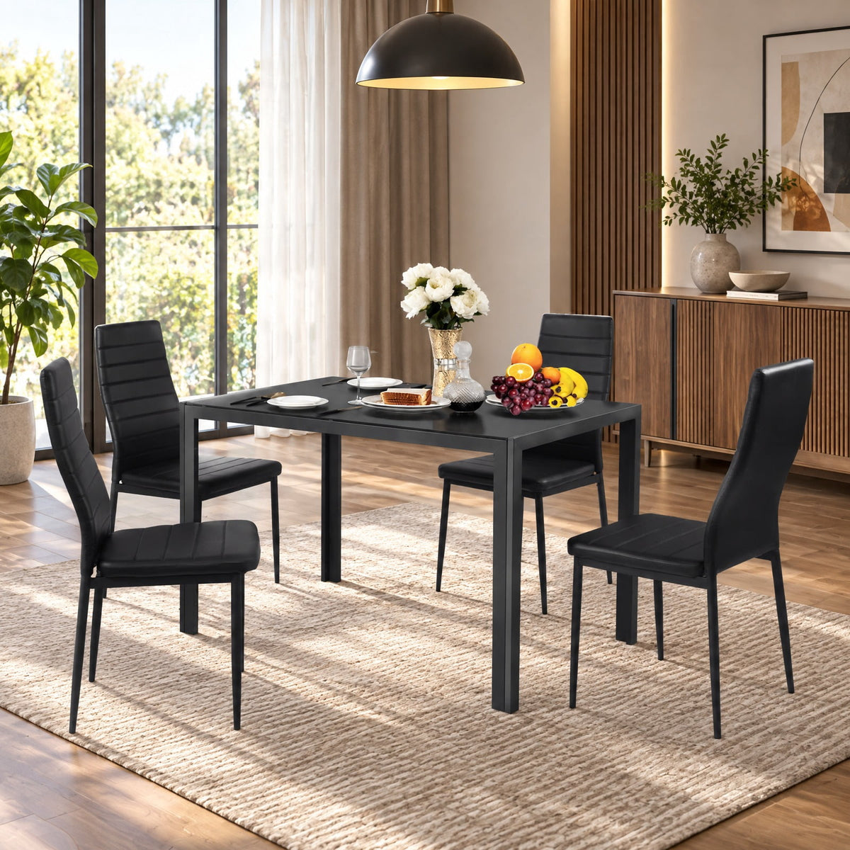 Airfind 4 Pieces Modern Leather Dinning Chairs Set with Metal Frame, 250 lbs Capacity, PVC Leather sponge steel Frame, 17 Inch x 20.5 Inch x 38 Inch Footprint