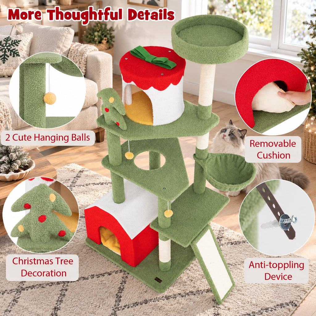 Airfind 61 Inches Cute Christmas Cat Tree with Sisal Scratching Posts and 2 Condos, 22 lbsNet Weight 42.5 lbsBox Qty1(May vary by batch) Capacity