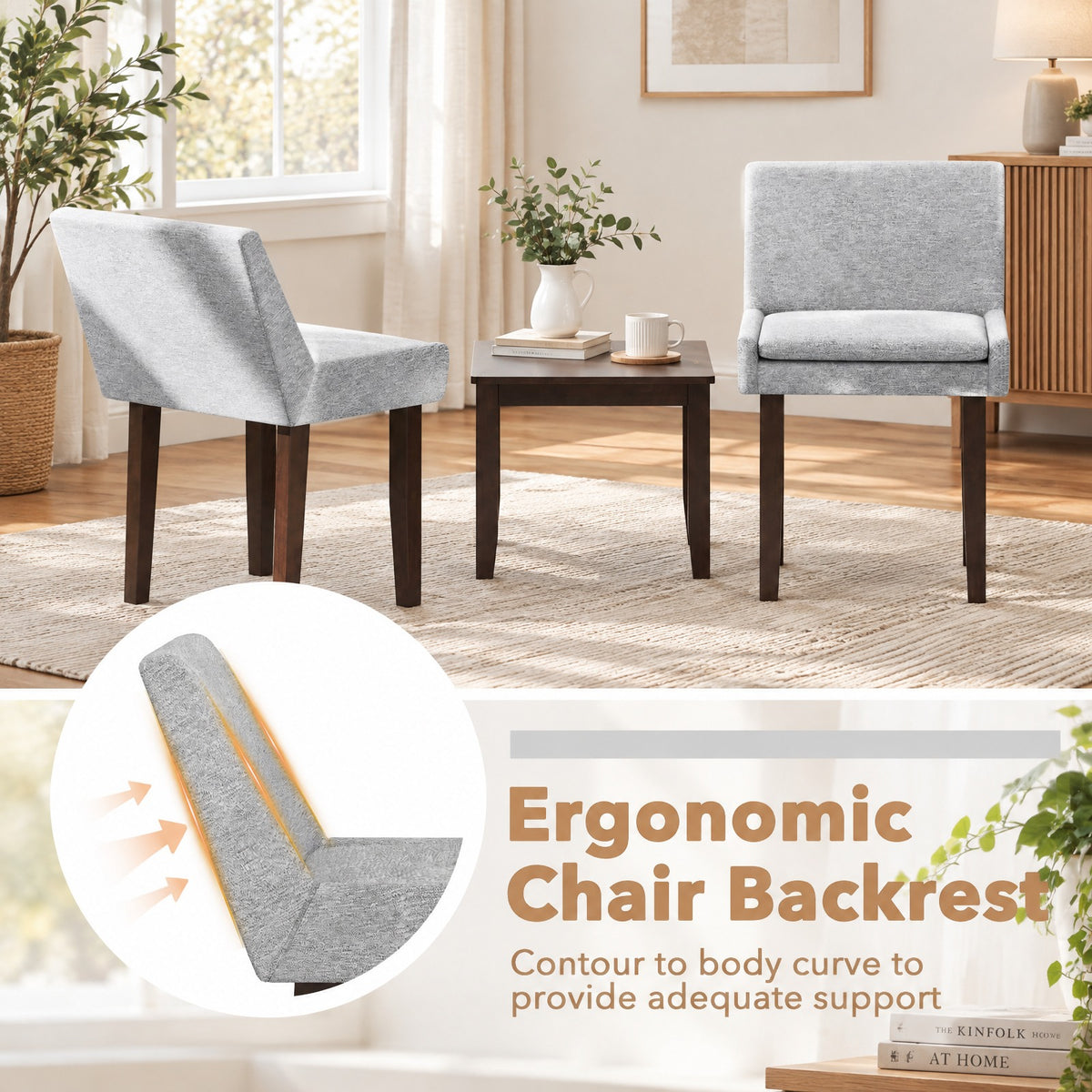 Airfind Modern Upholstered Fabric Side Leisure Chair Set of 2, 350 lbs Capacity, 24 x 21 x 32.5 Footprint, Gray