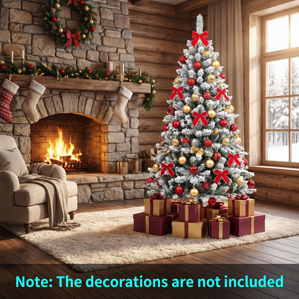 Airfind Artificial Snow-Flocked Christmas Tree with Branch Tips-6 ft, PVC Metal Frame, 3 x 6 ft Tree Height 6 ft Tree Width 3 ft Footprint, Green