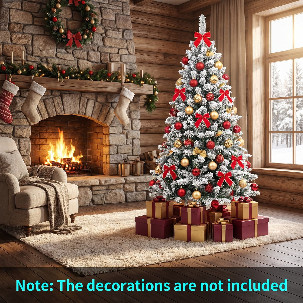 Airfind Artificial Snow-Flocked Christmas Tree with Branch Tips-6 ft, PVC Metal Frame, 3 x 6 ft Tree Height 6 ft Tree Width 3 ft Footprint, Green