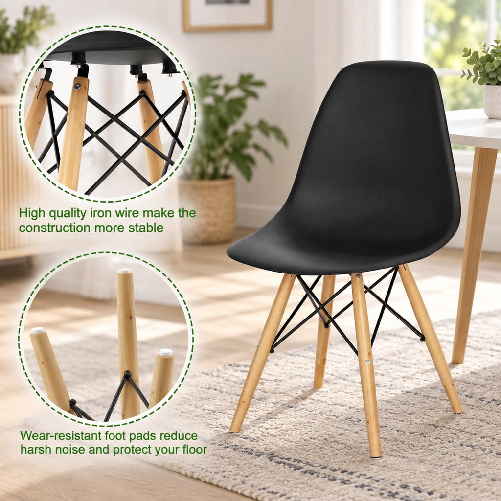 Airfind Set of 2 Mid-Century Modern DSW Dining Side Chair, PP seat Beech Wood legs Weight limit : 300 pounds Frame, 22in x 18.5in x 32in Footprint