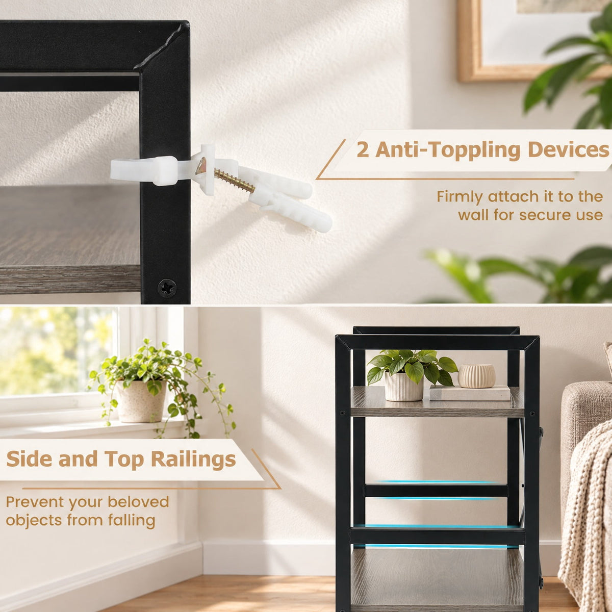 Airfind 4-Tier Bookshelf Narrow Freestanding Display Shelf with Metal Frame, 132 lbs Capacity, Engineered Wood Metal Frame, Rustic Brown + Black