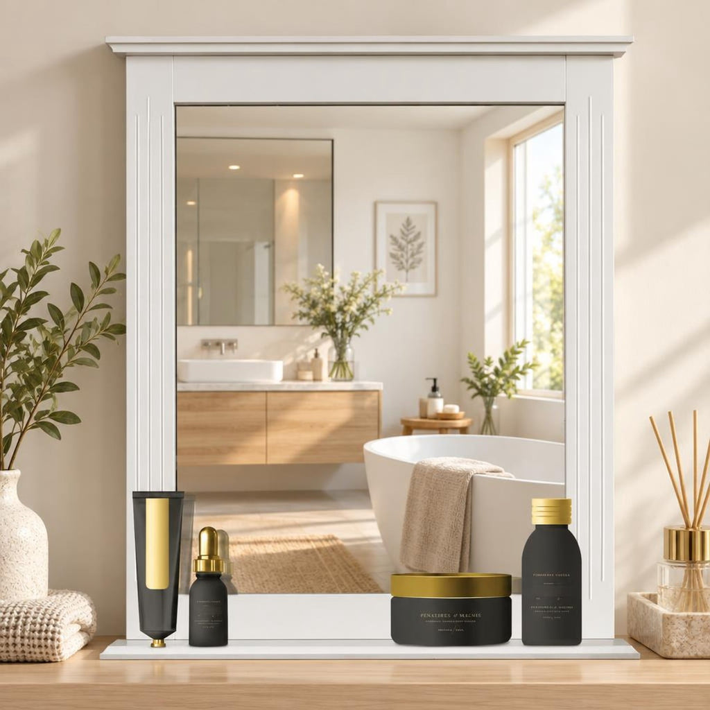 Airfind Wall-Mounted Multipurpose Vanity Mirror with Shelf, MDF Frame, 22.5 x 5 x 27 Footprint, White