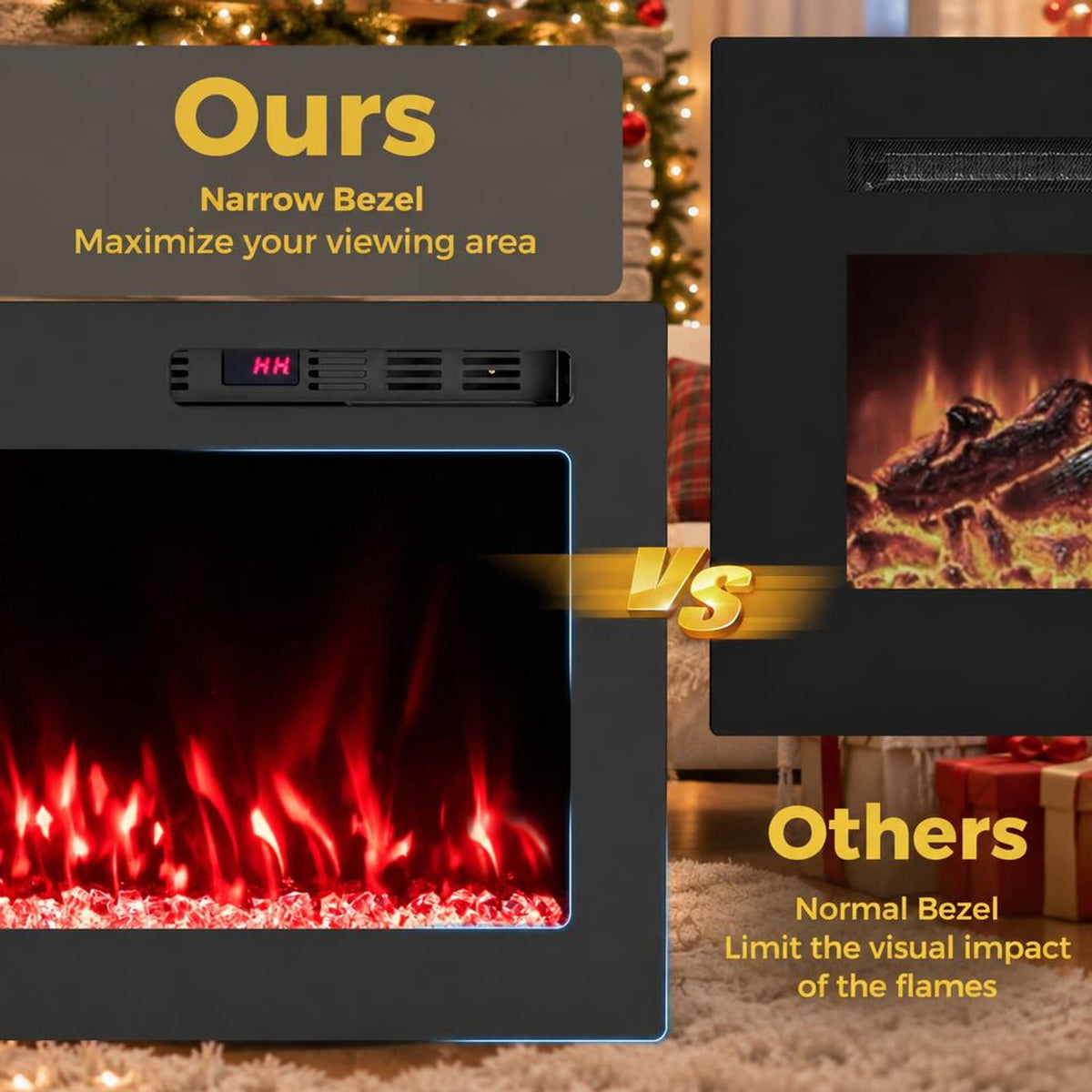 Airfind Smart WiFi Electric Fireplace Wall Mounted and Recessed 750W/1500W Heater-42 Inch, Black, Power Cord 5 ft Net Weight-36in 29.5 lbs