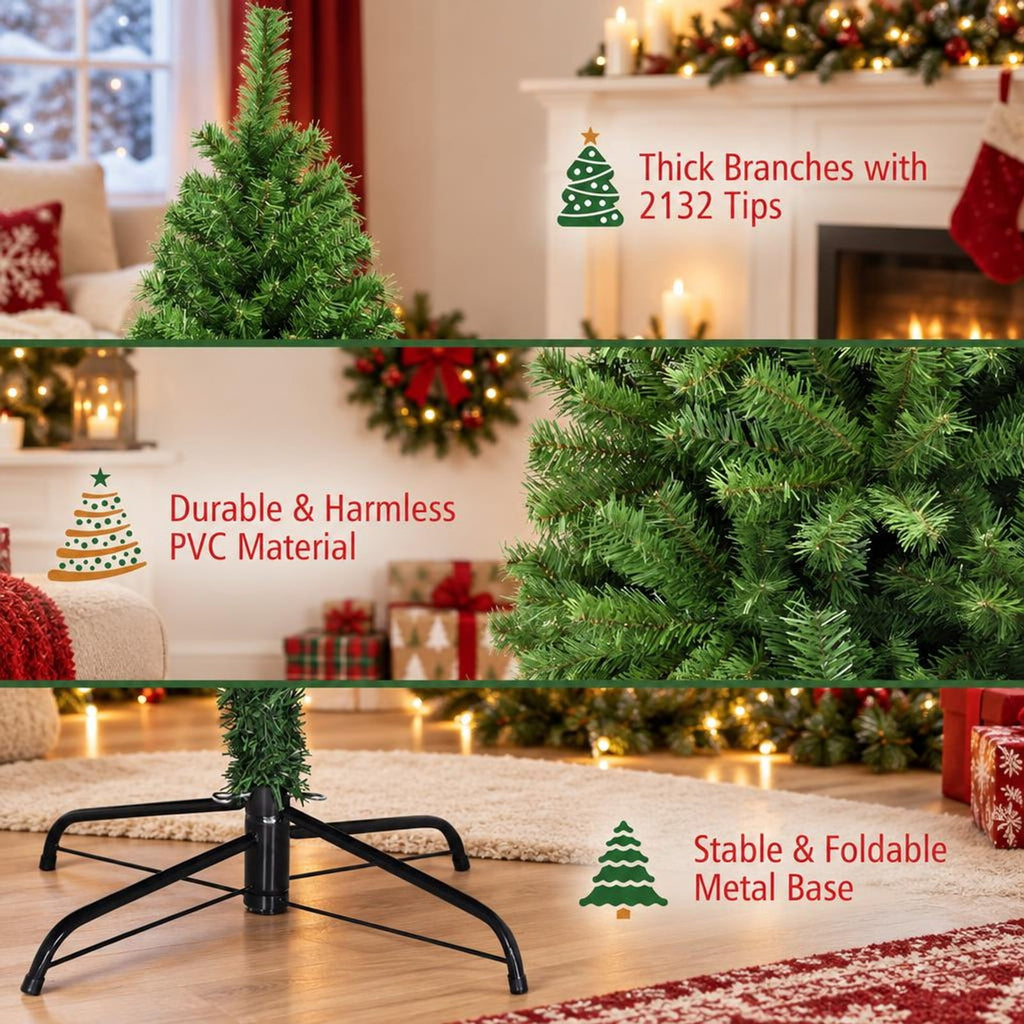 Airfind PVC Artificial Christmas Tree Premium Hinged-9 ft, PVC iron Frame, 3.8ft x 6ft Footprint, Green