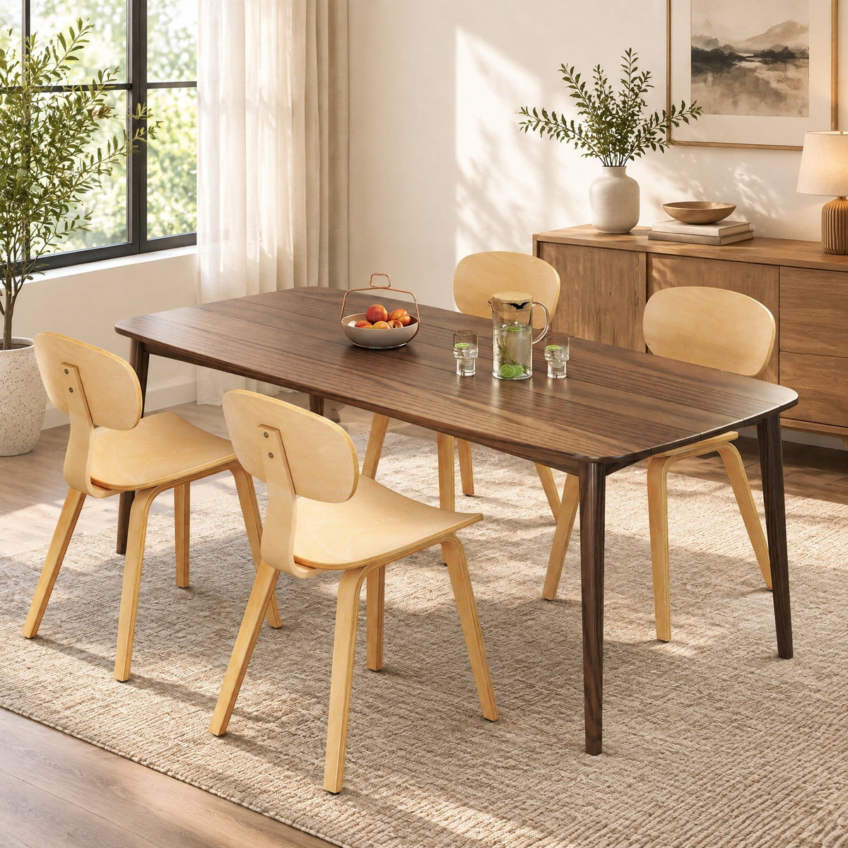 Airfind Modern Dining Chair Set of 4 with Wide Seat, 330 lbs Capacity, Bentwood Rubber Wood Frame, 17 x 20.5 x 31.5 Footprint, Natural
