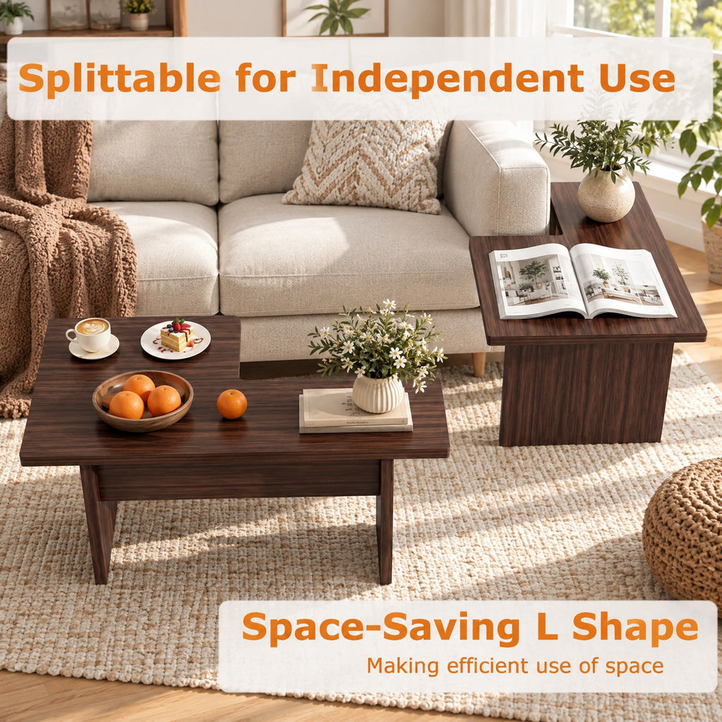 Airfind Modular Coffee Table Set of 2 Featuring L-shaped Layout and 155 Lb Capacity for Living Room and Small Spaces Practical Everyday Design, Walnut