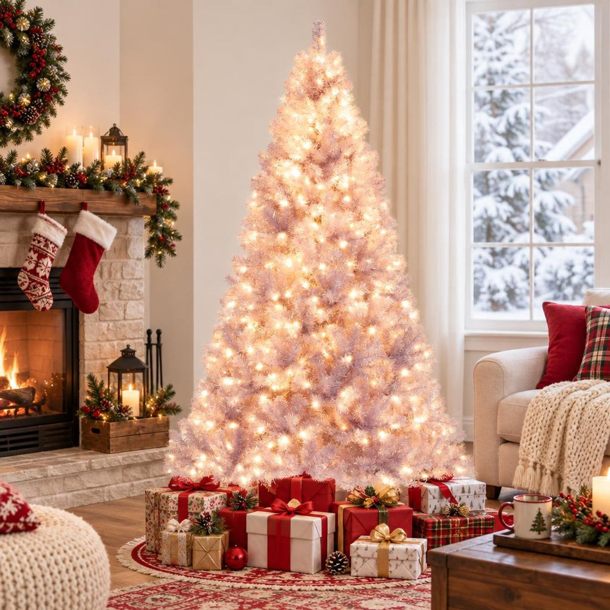 Airfind 7.5 FT Pre-Lit Tinsel Christmas Tree Artificial Xmas Tree, PVC PET Metal, 4.5 X 7.5 Ft, Lavender Purple for Convenient Everyday Use, Purple