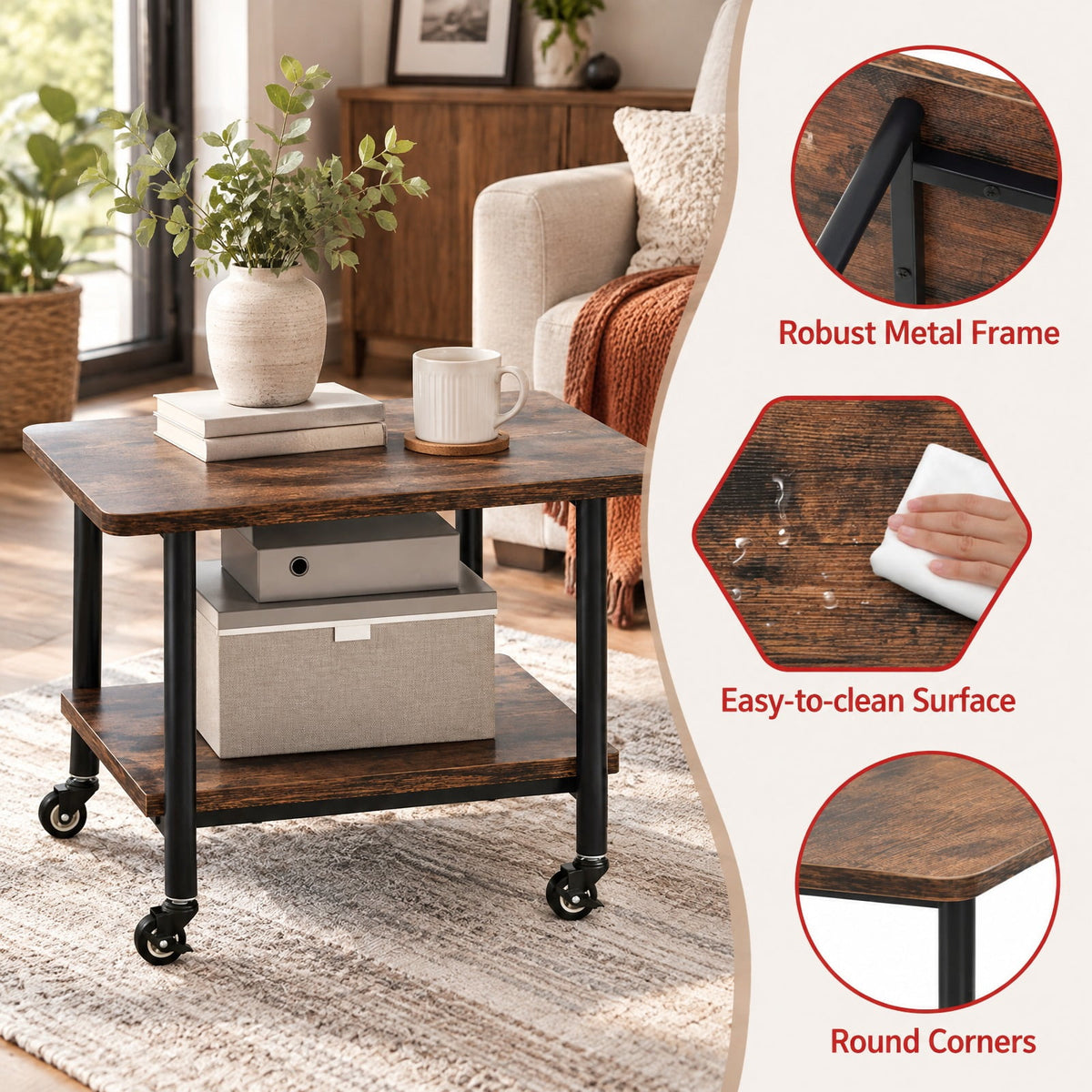 Airfind Under Desk Printer Stand with 360° Swivel Casters, 143 lbs Capacity, Engineered Wood Metal Frame, Brown