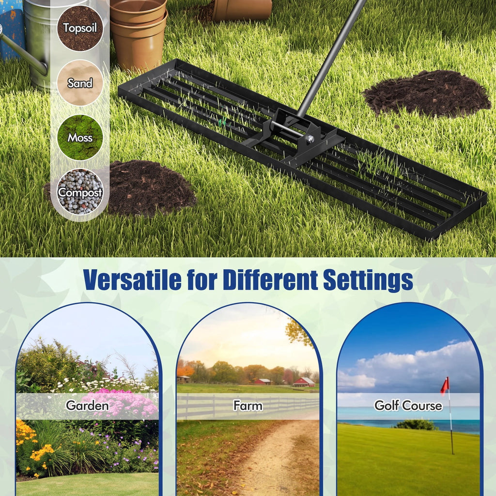 Airfind Lawn Leveling Rake 46 x 10 Inch Heavy Duty Lawn Level Tool for Soil, Metal PVC Plate Frame, 46 x 10 Handle Length 67 Footprint, Black