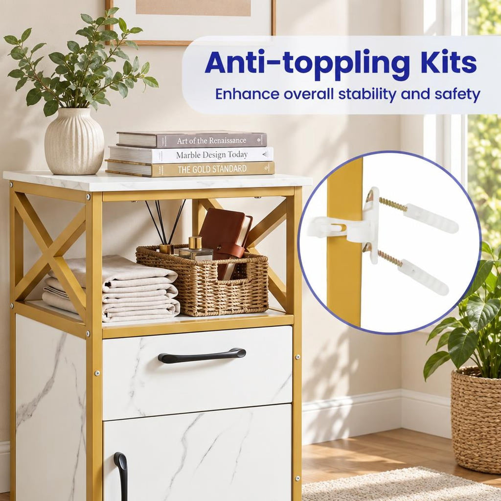 Airfind Bathroom Storage Cabinet with Drawer Single Door and Open Shelf, 44 lbs Capacity, Engineered Wood Metal Frame, 14in x 12in x 31in Footprint