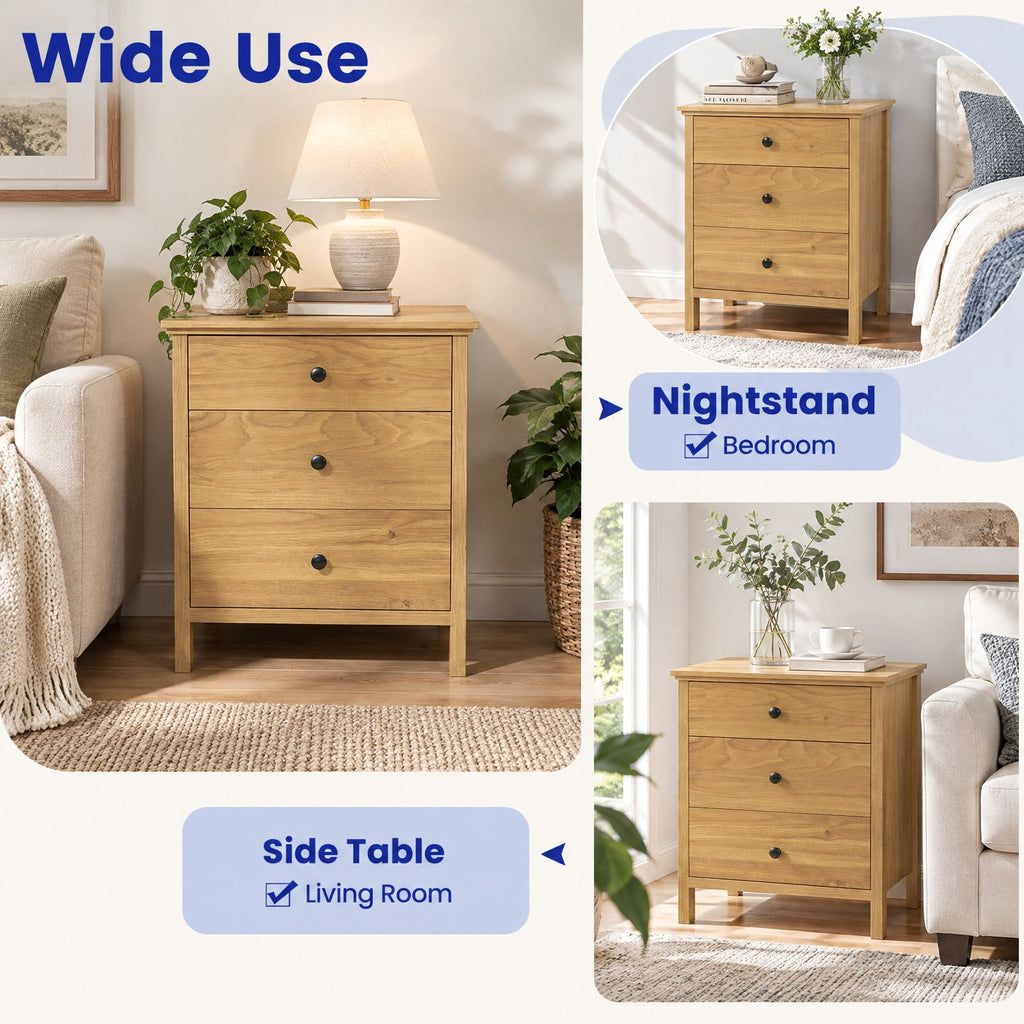 Airfind 3-Drawer Wooden Nightstand Modern Bedside Table, 135 lbs Capacity, MDF Engineered Wood Frame, 22in x 18in x 26in Bottom Clearance 4in Footprint