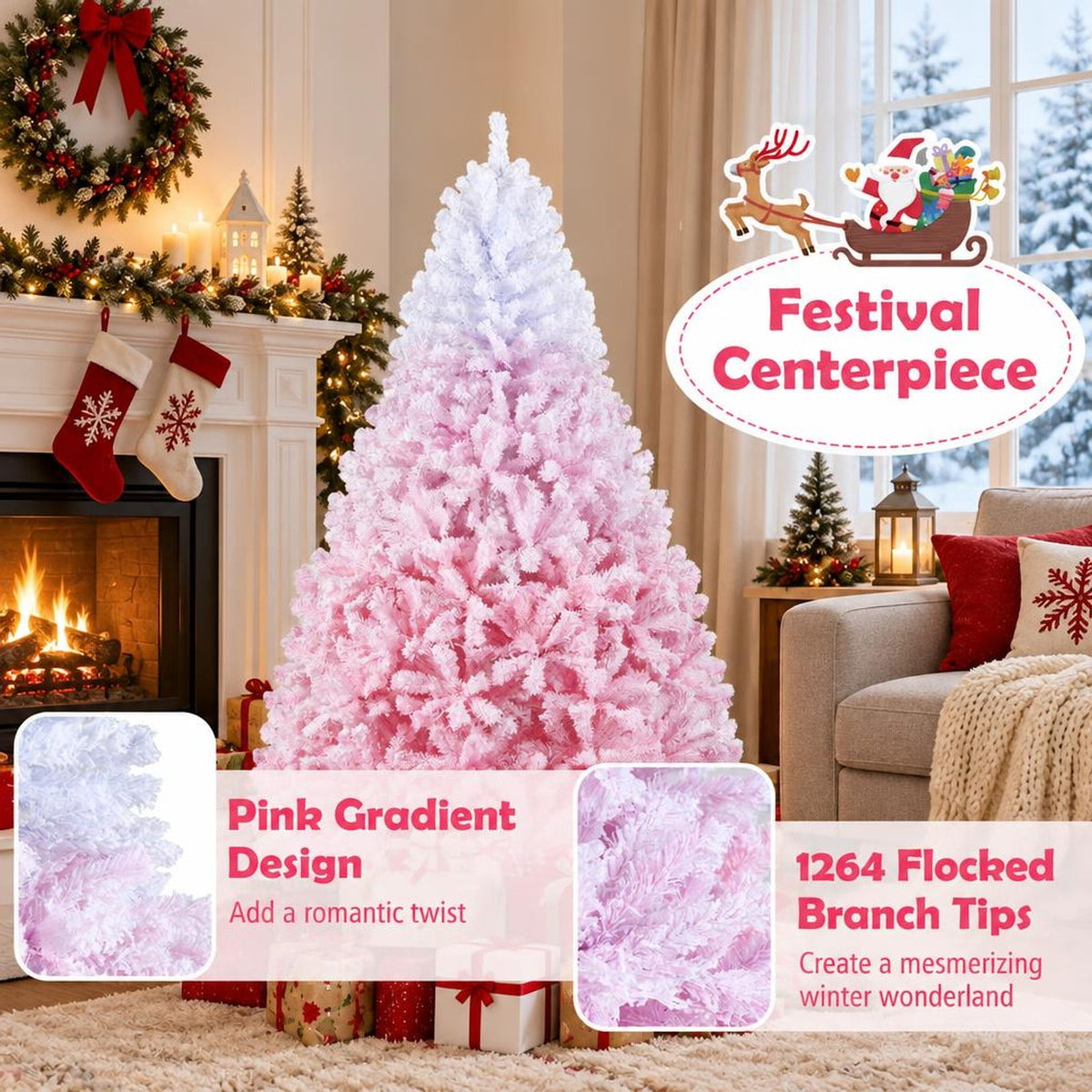 Airfind 5/6/7/8 FT Artificial Christmas Tree with Warm White LED Lights and 8 Modes for Holiday-7 Feet, White