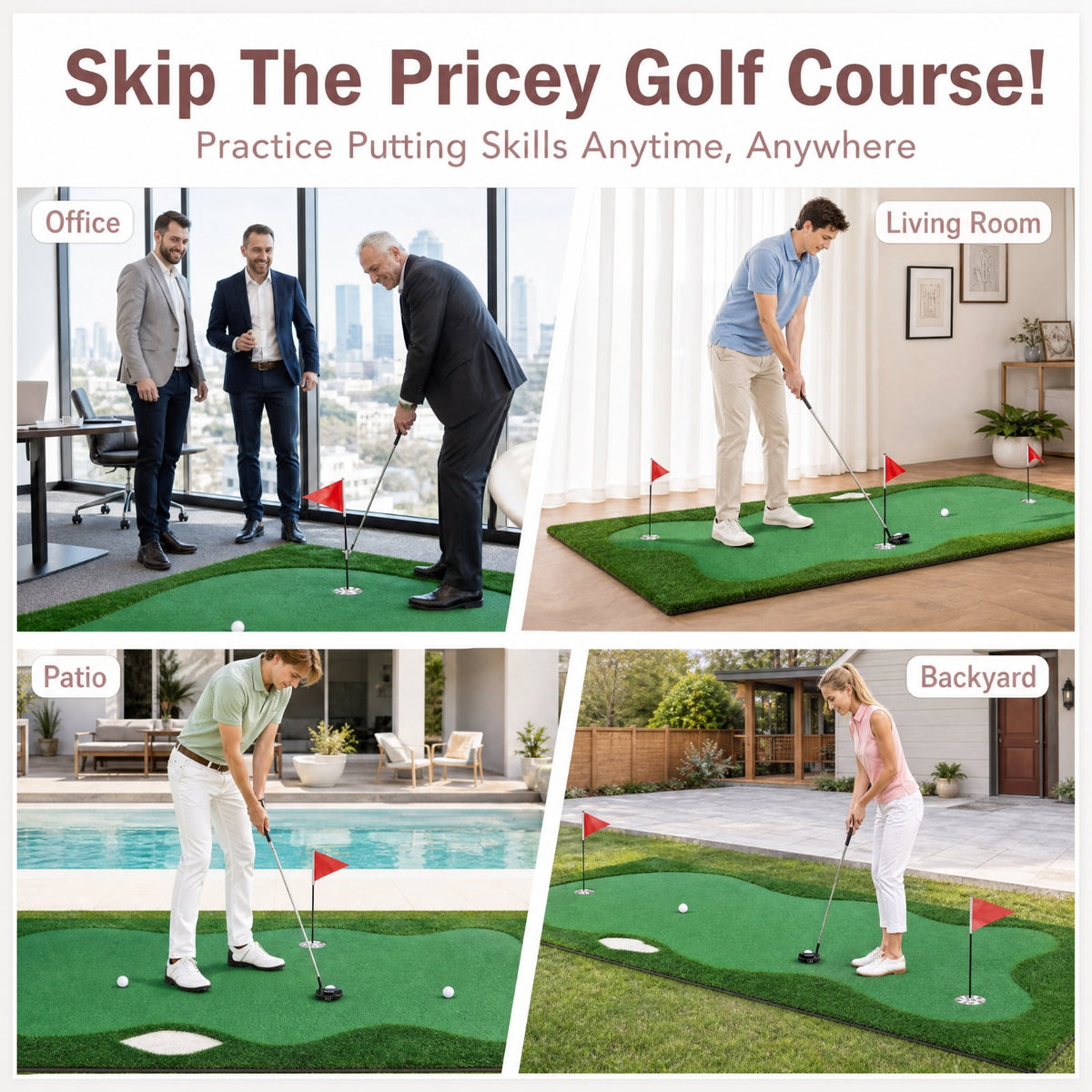 Airfind 10 x 5 FT Large Golf Putting Green with Realistic Artificial Grass Turf, Backyard Putting Green Mat with 3 Holes for Indoor Outdoor
