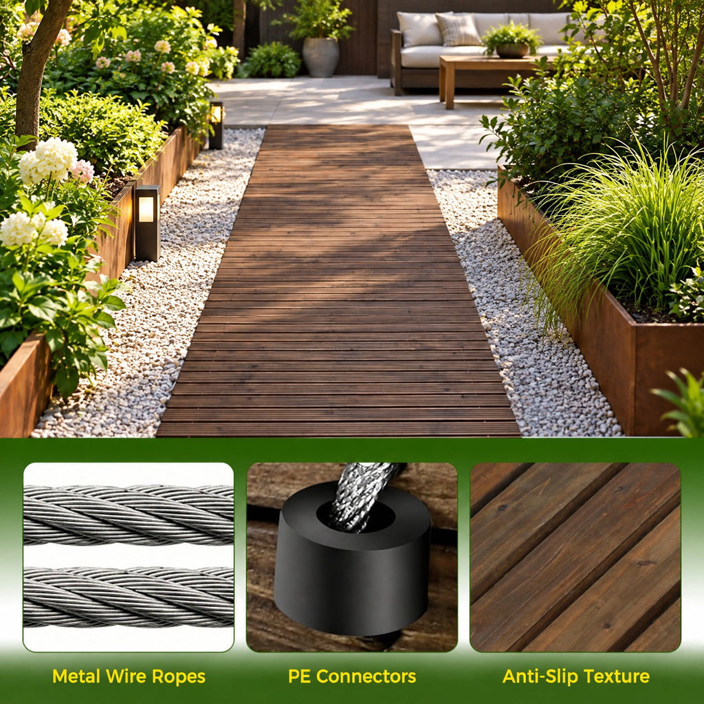 Airfind 12 FT Wood Garden Pathway 22 Inches Wide Outdoor Roll Out Straight Walkway, Cedar Wood Metal Pe, 12 Ft X 22 Inch X 0.6 Inch, Brown