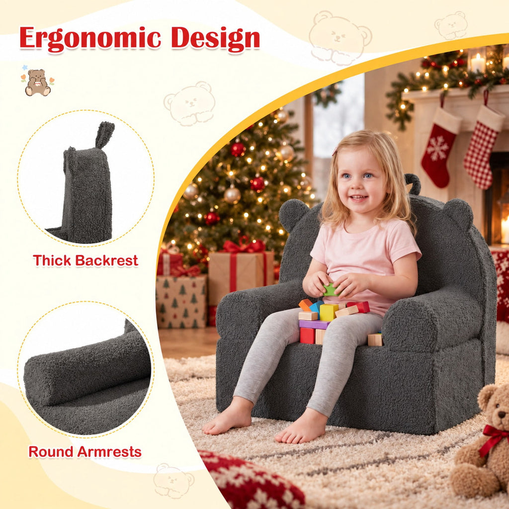 Airfind Kids Bear Sofa Toddler Foam Couch with Soft Fleece Fabric Cover, Teddy Fleece Fabric Frame, for 3+ years old, 20 x 16 x 18 Footprint