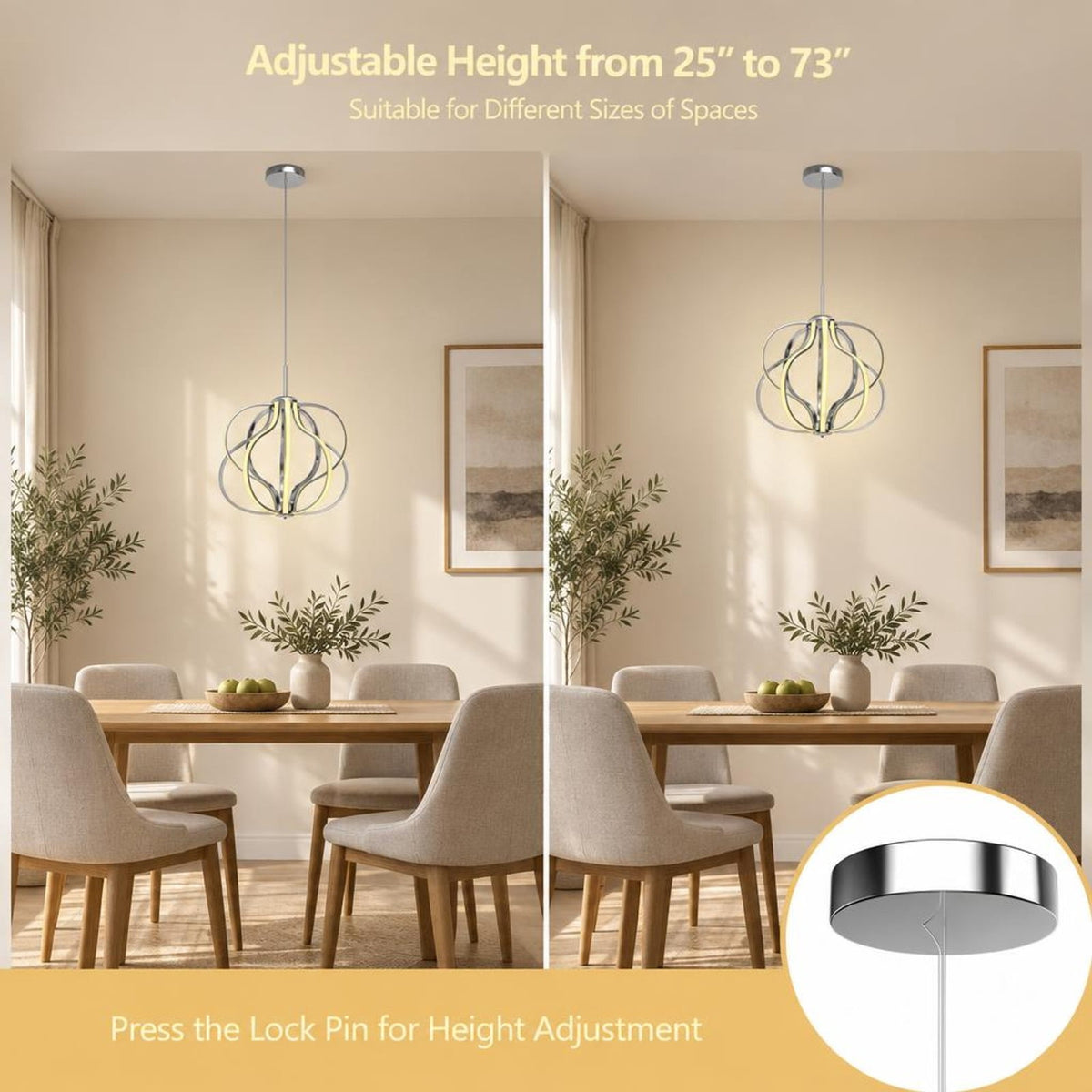 Airfind Modern Dimmable Warm LED Chandelier, Steel Aluminum PVC Frame, 20 Inch x 25 Inch - 73 Inch Footprint for Everyday Use, White