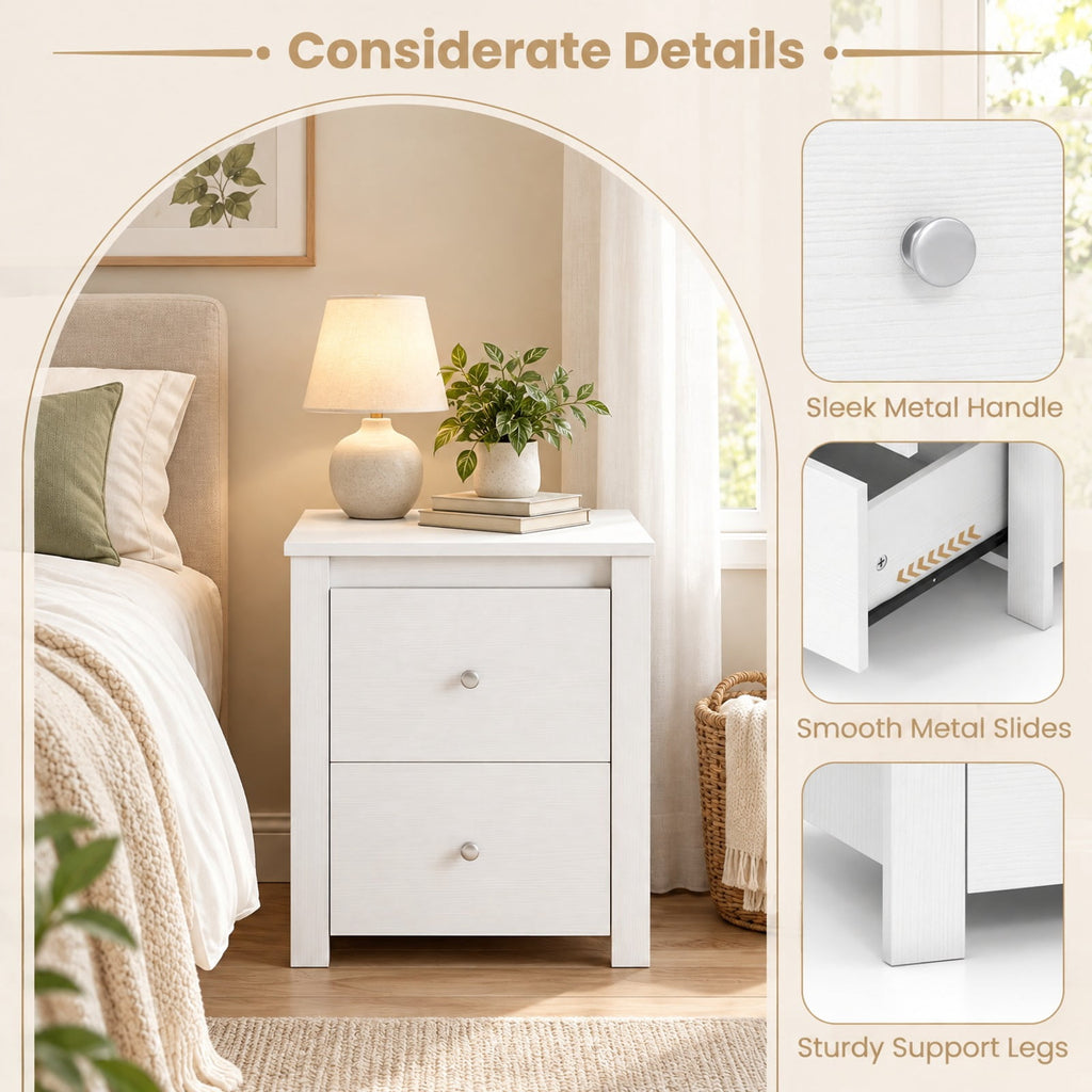Airfind Nightstand with 2 Drawers Storage for Bedroom Living Room Small Spaces, 66 lbs Capacity, Engineered Wood Metal Frame, White