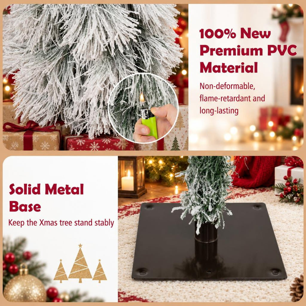 Airfind Artificial Christmas Tree Set of 3 with Snow, PVC Metal Tree Height 3 ft Tree Width 12 Base Frame, Green + White