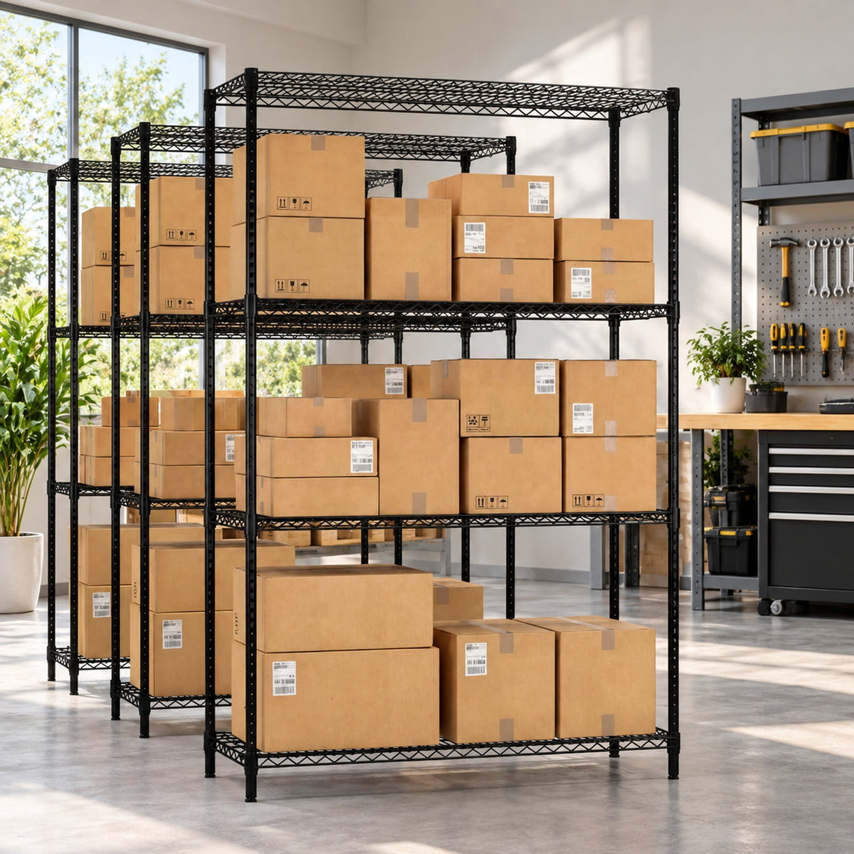 Airfind Set of 2 4-Tier Metal Storage Shelving Unit with V-Shaped Wire Rack, 3200 lbs Capacity, Metal Frame, 48 x 18 x 72.5 Total Footprint