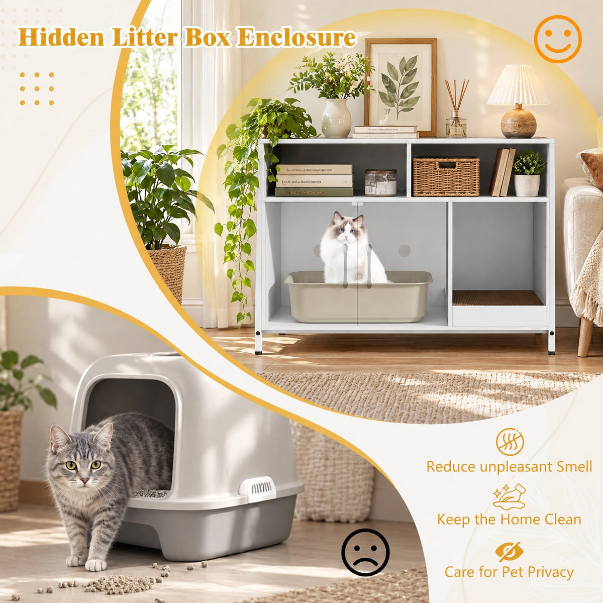 Airfind Hidden Cat Washroom with Double Doors and Scratch Cardboard, MDF Metal Frame, 35 x 17.5 x 29.5 Compartment Footprint, White