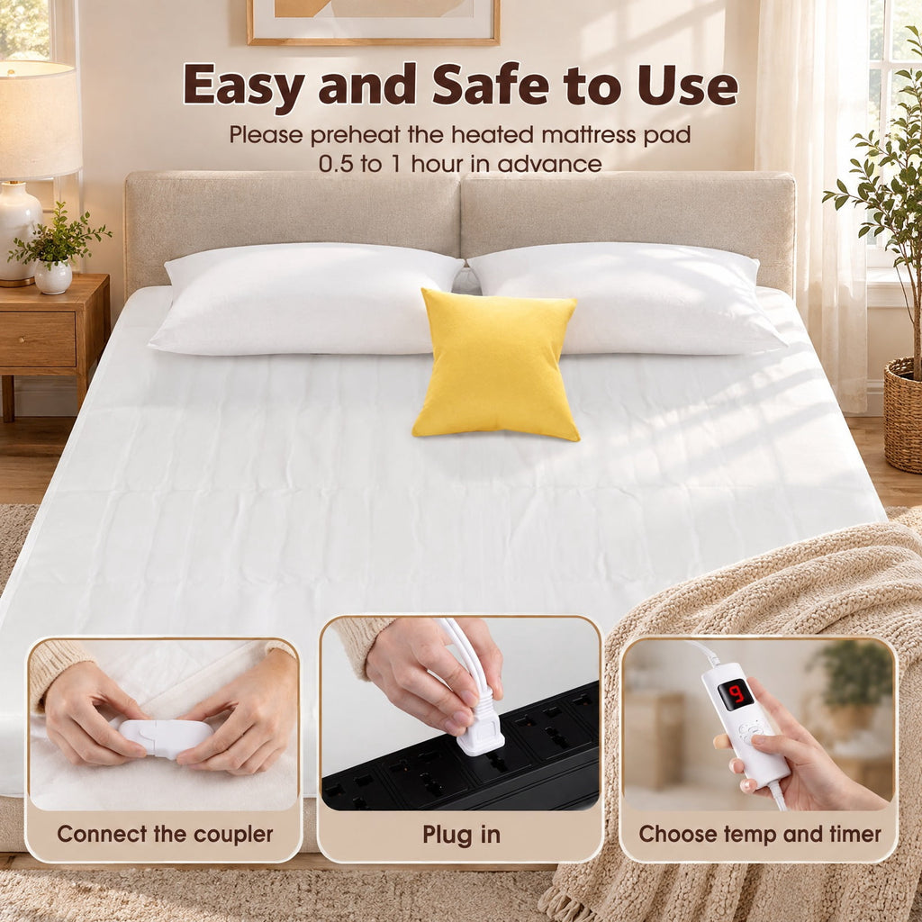 Airfind Machine Washable Electric Bed Warmer with Dual Controller 9 Heat Setting and 9-Hour Auto Off and Overheat Protection, Non-woven Fabric Frame