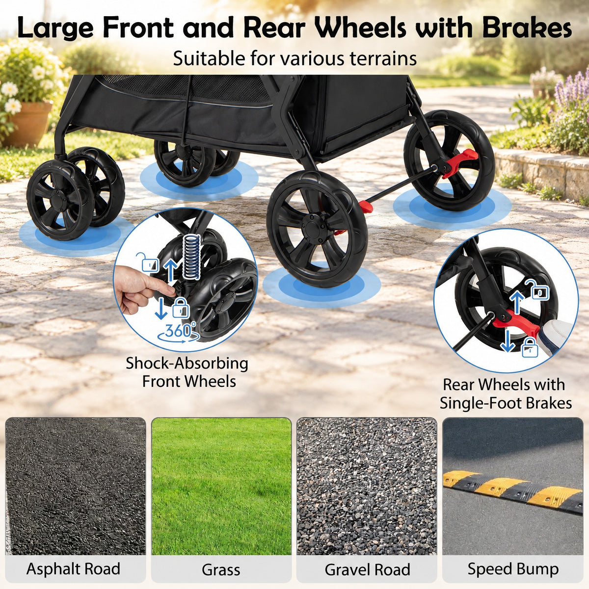 Airfind Dog Stroller for Medium Small Senior Elderly Dogs with Dual Entry, 66 lbs Capacity, 600D Oxford Fabric Mesh Metal Frame, Black