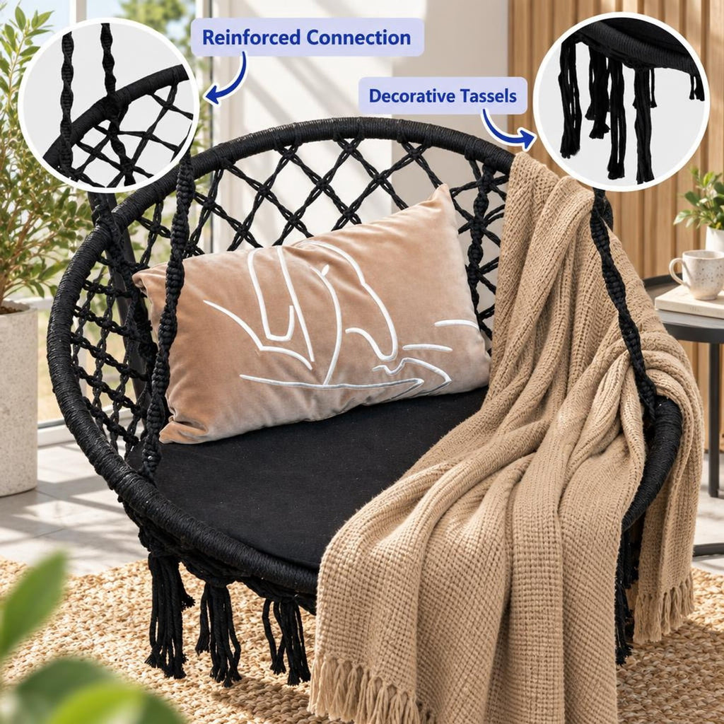 Airfind Cushioned Hammock Swing Chair with Hanging Kit, 330 lbs Capacity, Steel PP cotton polyester Frame, 31.5 Inch x 47 Inch Footprint, Black
