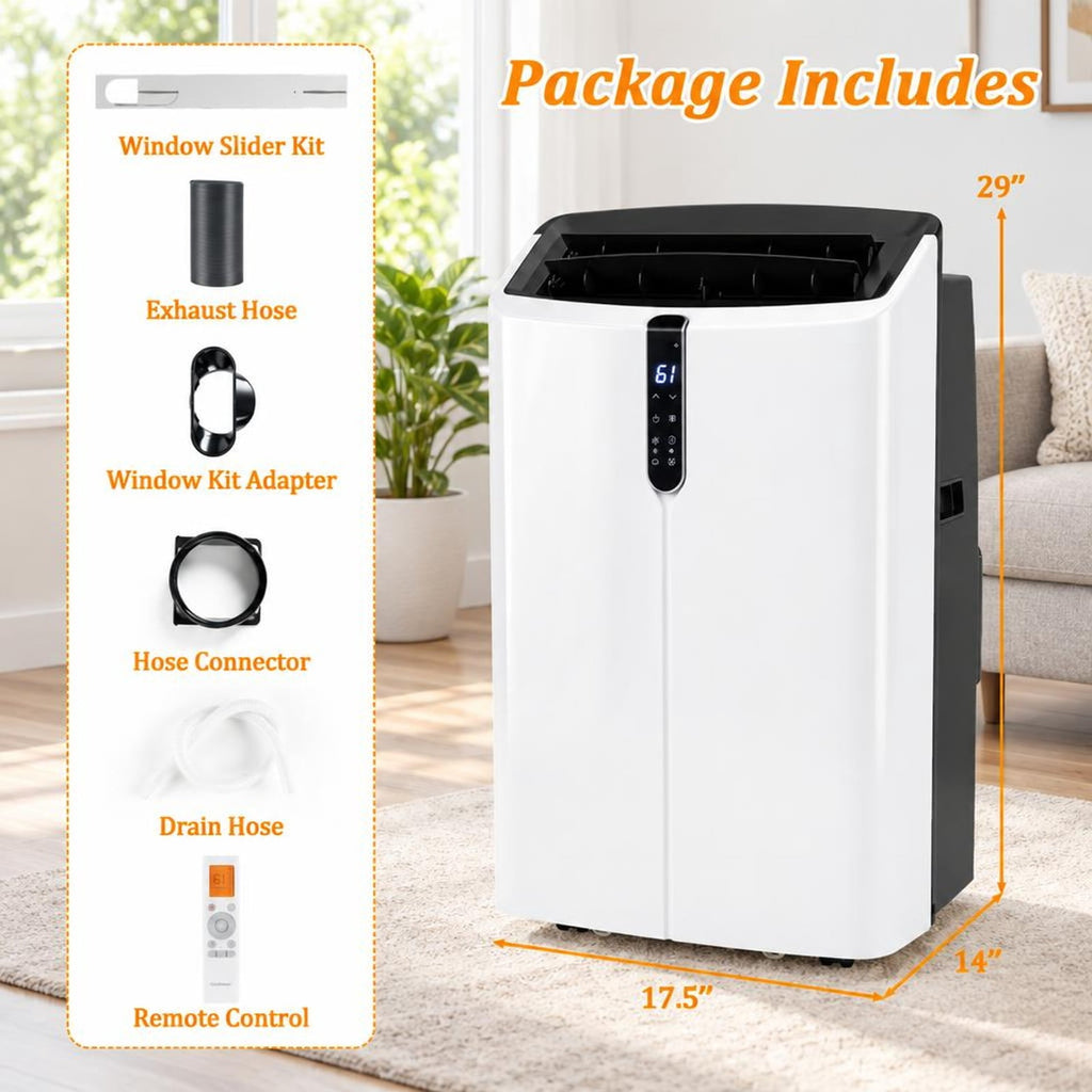 Airfind 14000 BTU Smart Portable AC with APP Voice Control 47 Db for Rooms 750 Sq. Ft, Abs, 17.5 Inch X 14 Inch X 29 Inch Cooling, Black