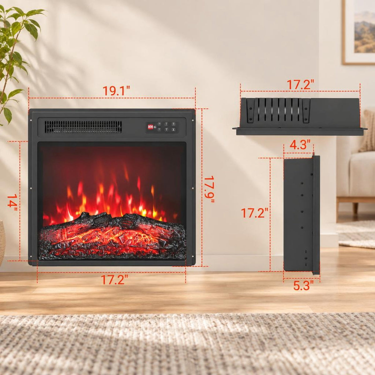 Airfind 18 Inch Electric Fireplace Insert featuring Remote Control and 7 Realistic Flame Colors, Metal ABS Tempered Glass Frame, Black