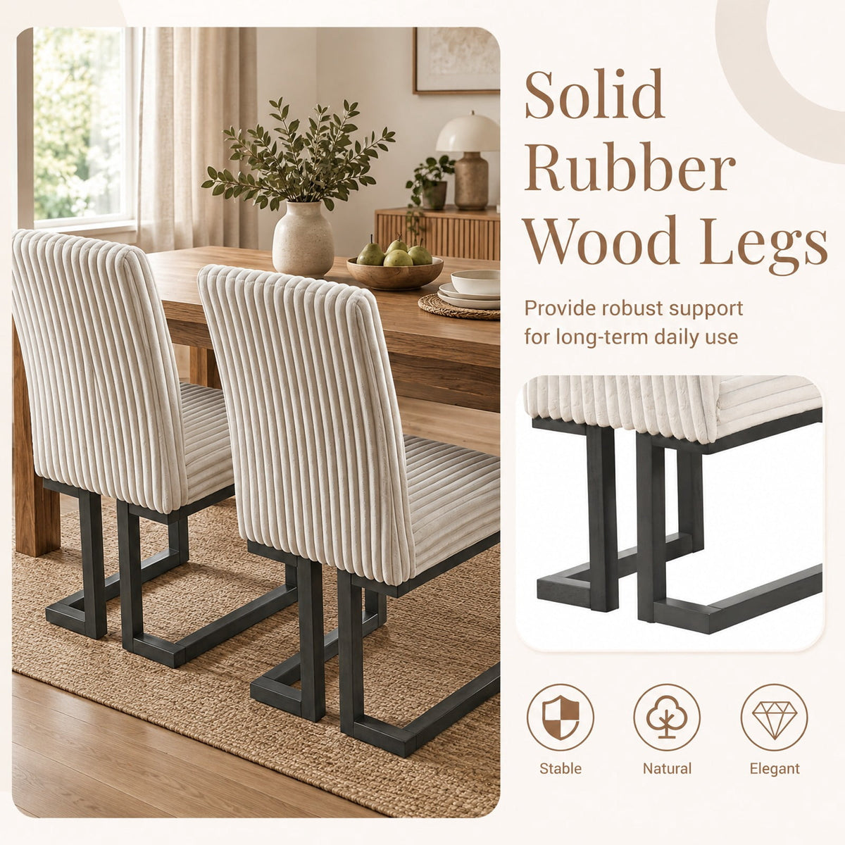 Airfind Upholstered Dining Chairs Set of 2 with Rubber Wood Legs and Padded Seat for Dining Room, 330 lbs Capacity, Rubber Wood Frame, Beige