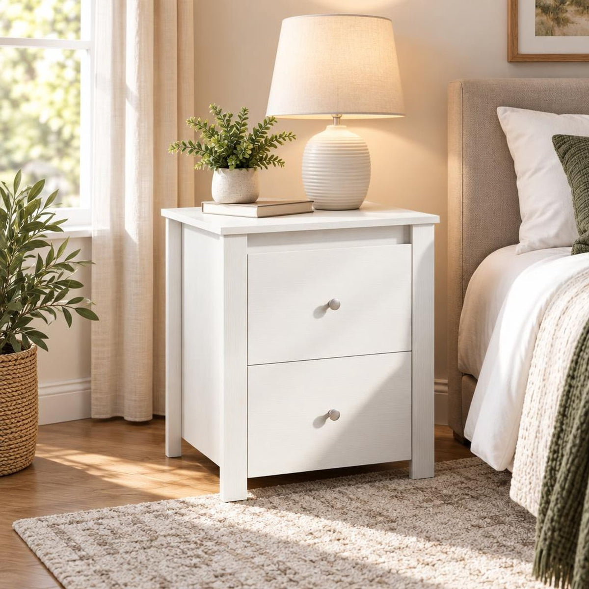 Airfind Nightstand with 2 Drawers Storage for Bedroom Living Room Small Spaces, 66 lbs Capacity, Engineered Wood Metal Frame, White