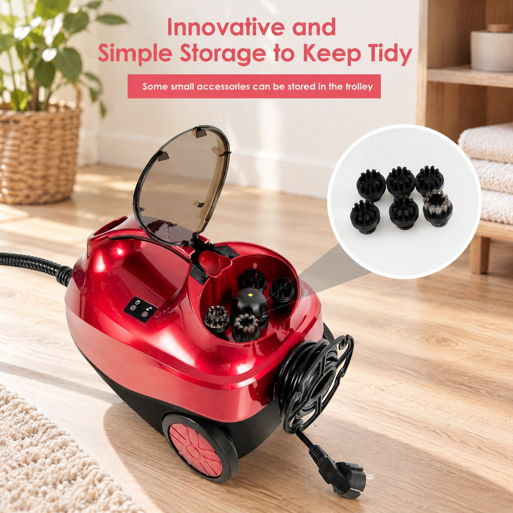 Airfind 2000W Heavy Duty Multi-purpose Steam Cleaner Mop with Detachable Handheld Unit, ABS Frame, : 10 x 17 x 10 Footprint, Red