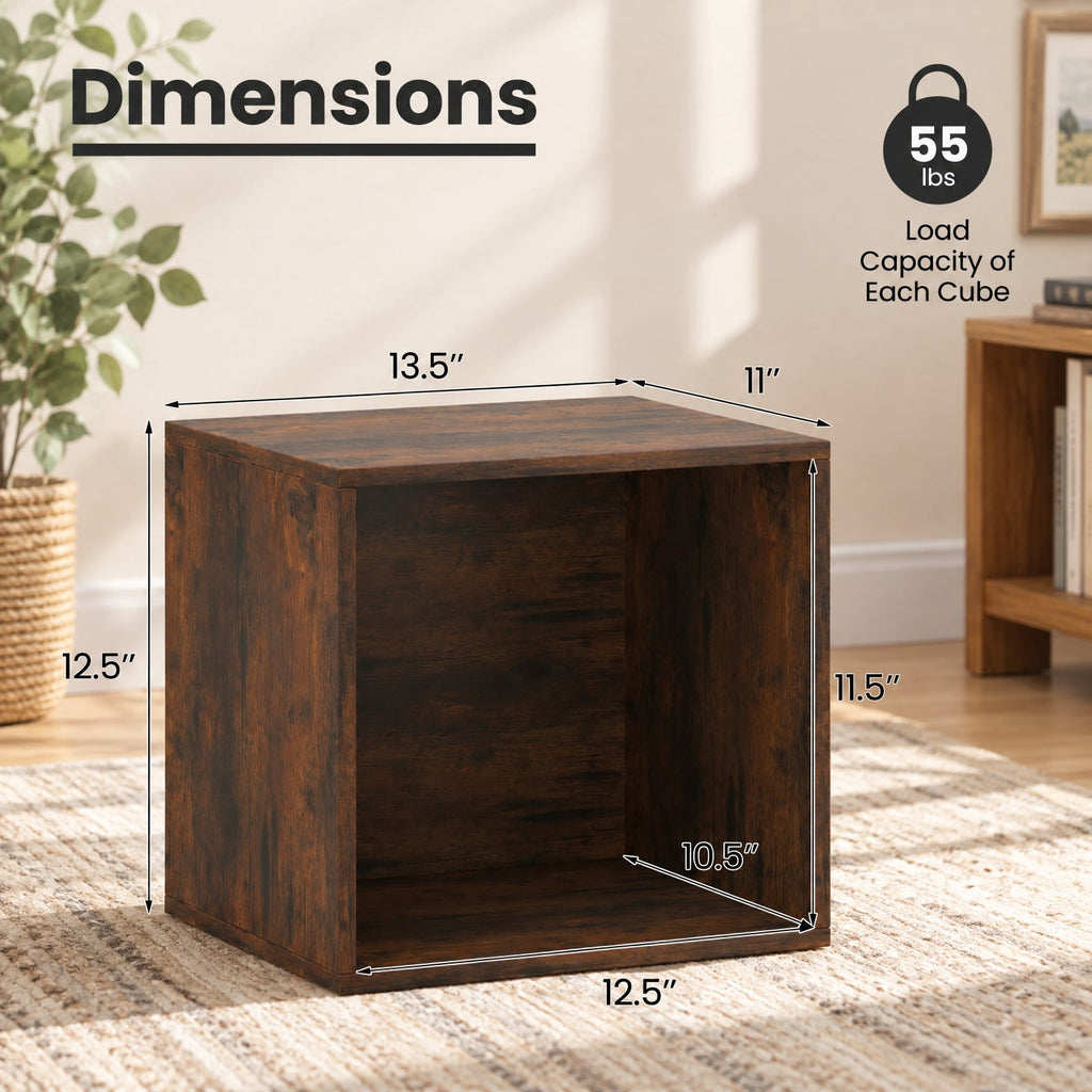 Airfind Cube Storage Organizer Stackable Open Book Shelf Wooden Display Shelving Unit, 55 lbs Capacity, Engineered Wood Frame, Brown