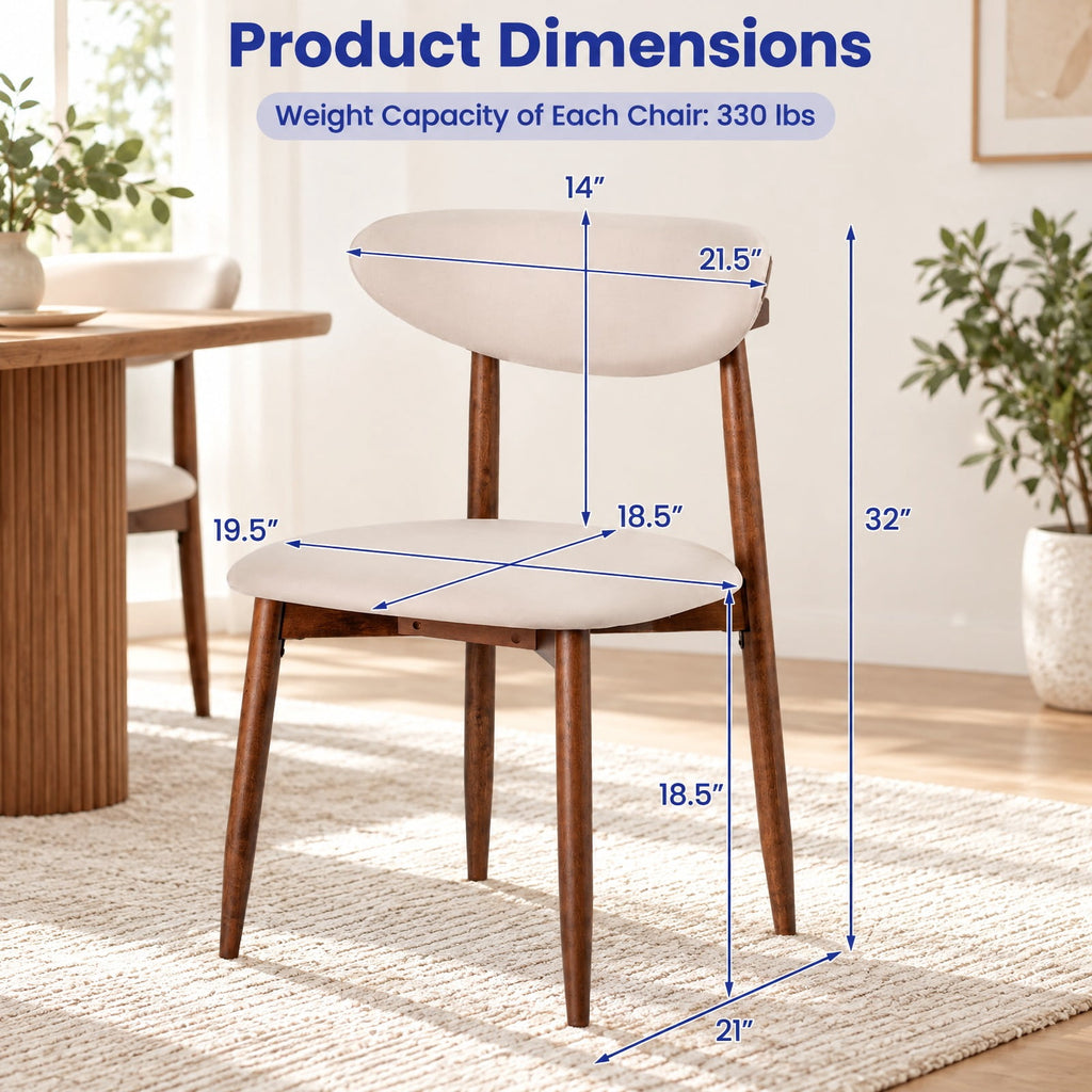 Airfind Set of 4 Fabric Upholstered Dining Chairs with Curved Backs, 330 lbs Capacity, Rubber Wood Polyester Fabric Sponge Frame, Beige