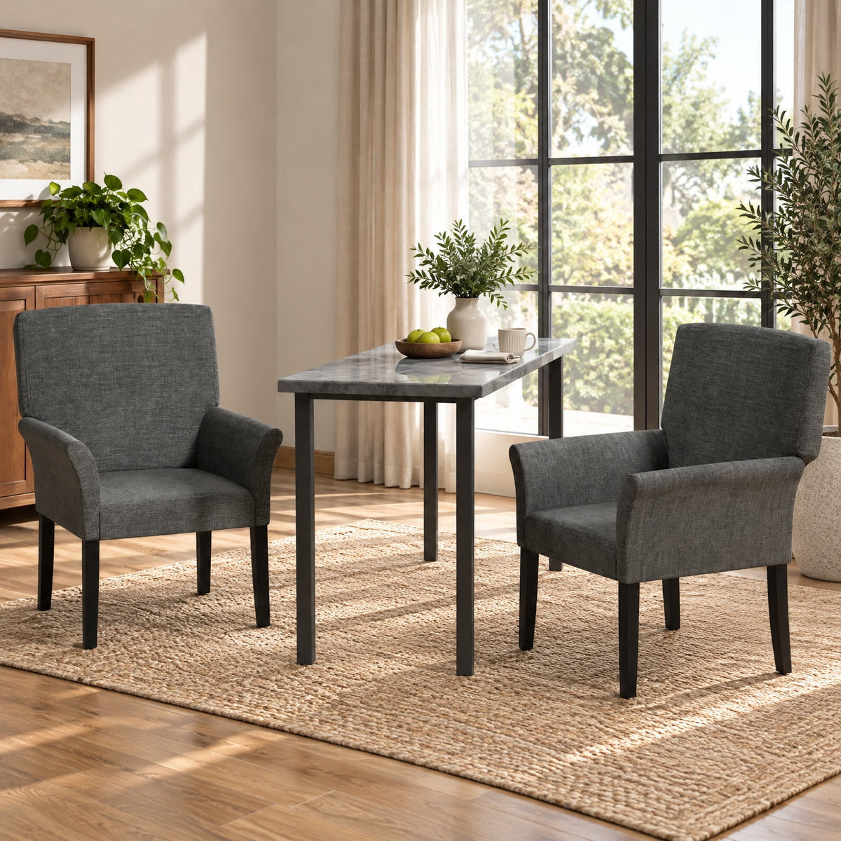 Airfind Executive Guest Chair Reception Waiting Room Arm Chair, 330 lbs Capacity, Rubber Wood Sponge Linen Fabric/Dutch Velvet Frame, Grey