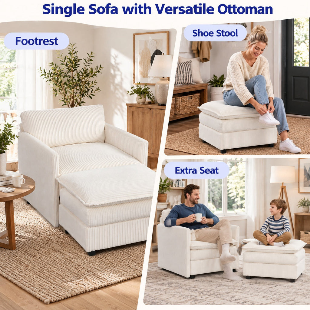 Airfind Oversized Accent Chair with Ottoman with Soft Corduroy Cushions, 400 Lbs Capacity, Corduroy with Corduroy Sponge Ply Wood Plastic, Unspecified