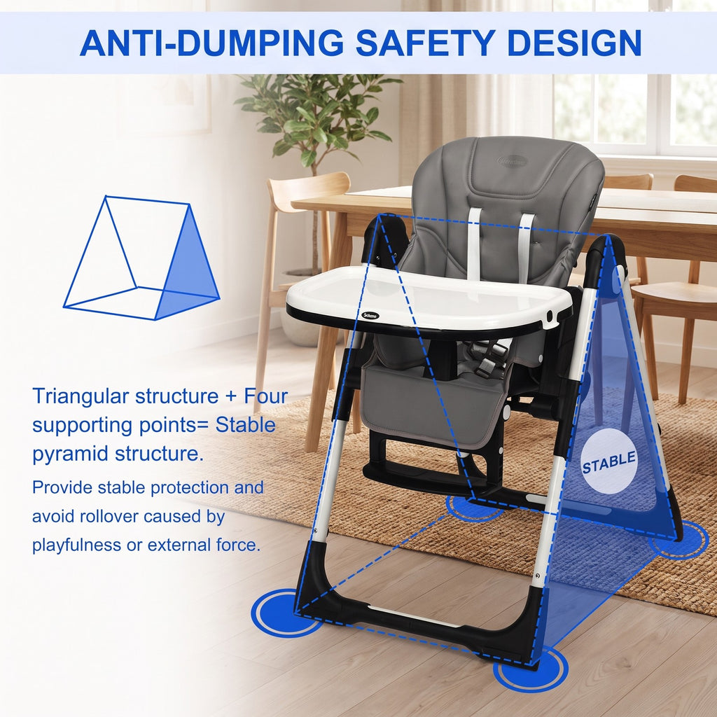 Airfind Foldable High Chair with Adjustable Backrest Positions, 50 lbs Capacity, Model BB5250DKGR, Suitable for 0 to 5 Years, Unspecified